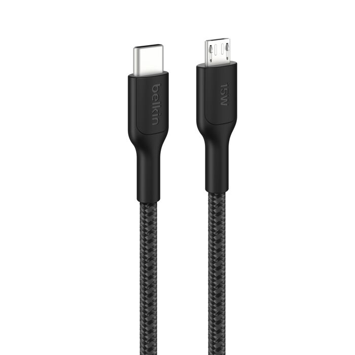 USB-C to Micro-USB Braided Cable 15W, 3.3ft/1m, Black